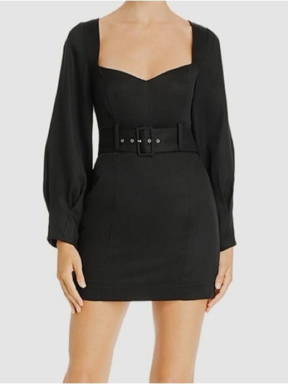Fame and Partners Black Square-Neck Long-Sleeve Mini Dress with Belt